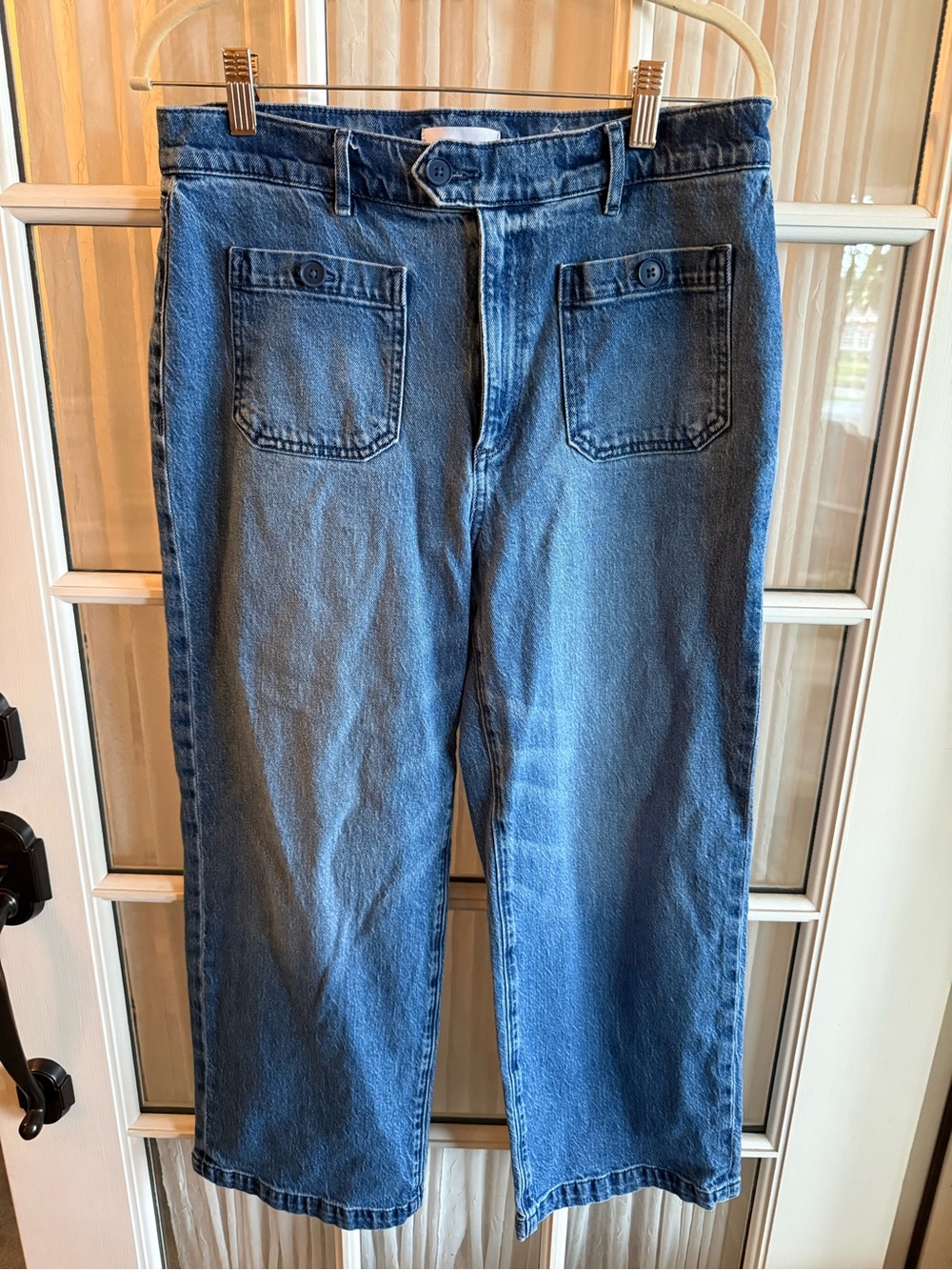 LOFT Wide Leg Trouser Cropped Size 8 Blue Denim Jeans